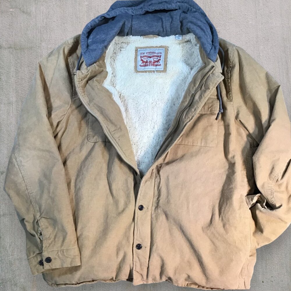 Levi's Corduroy Sherpa Lined Trucker Jacket Tan Brown Hooded Men’s XL Workwear